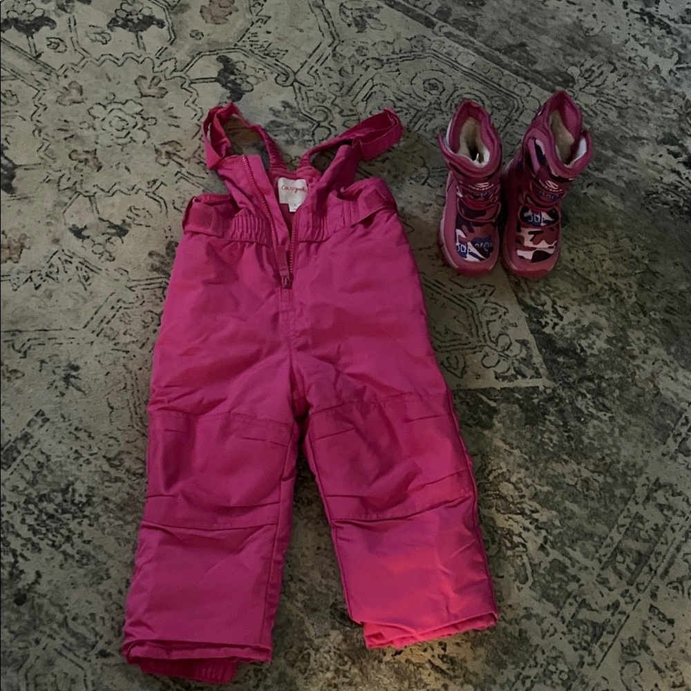 Cat & Jack Vibrant Pink Kids Overalls and snow boots!